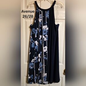 Avenue Navy Floral Midi Dress with Blue & White Blooms